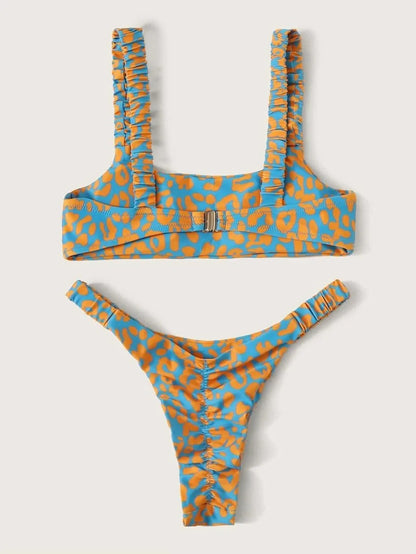 micro bikini women orange leopard print push up padded thong swimsuit female cut out bathing suit swimwear biquini