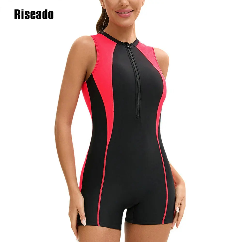Riseado Female One Piece Korean Swimsuit abdomen control with Shorts Boyshort Sport Bathing Suit