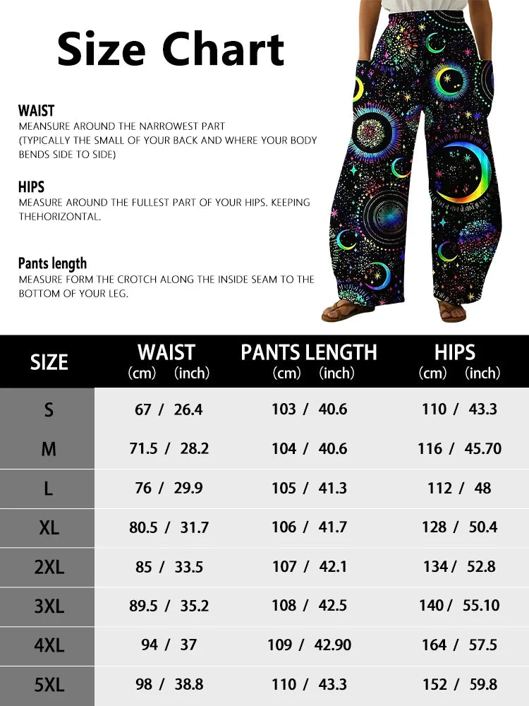 Simple Star And Moon Abstract Sun Print Pants Fashionable European And American Ladies Wide-leg Pants Delicate And Elegant Pants