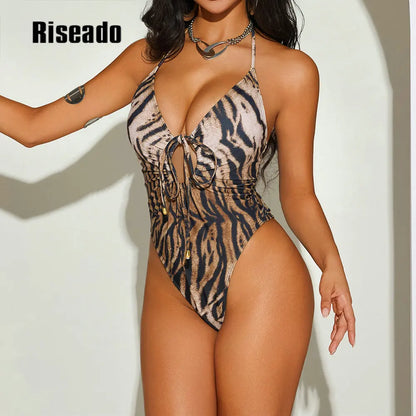 Women's One Piece Swimsuit Plunging V Neck Bathing Suits Halter  Adjustable Strap