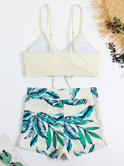 Drawstring Front Shorts Bikinis High Waist Swimsuit Women Swimwear Female Bathers Bathing Swimming Swim Suit Beachwear