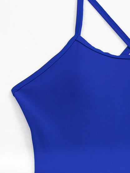 Blue Swimsuit Women One Piece With Beach Skirt Solid Swimwear Female Beachwear Bathers Bathing Swimming Swim Suit
