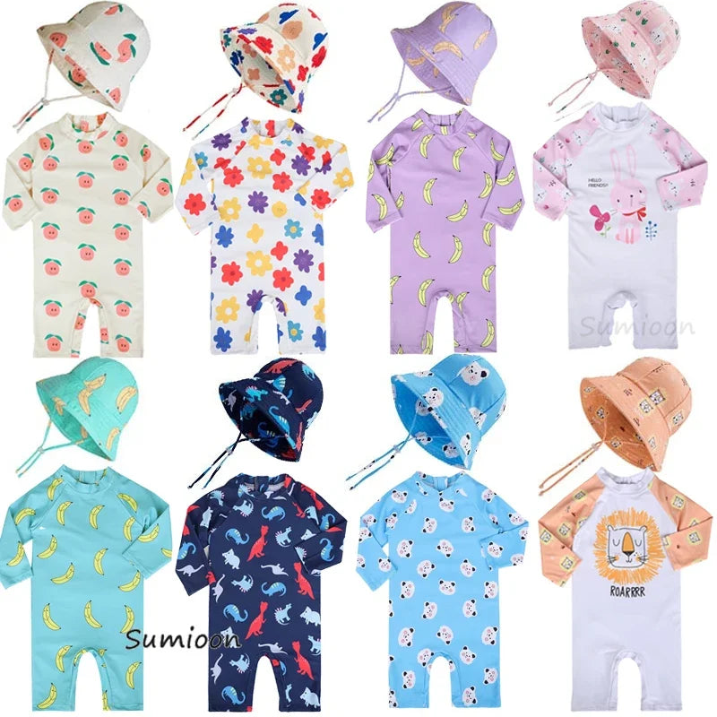 UV Baby Boy Swimsuit One Piece Swimming Jumpsuit Ruffles Bathing Suit SPF 50 Long Sleeve Kids Swimwear for Girls 1 2 3 4 5 6 Yrs