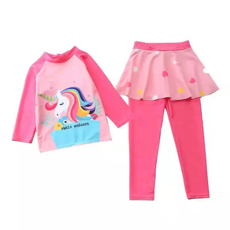 Unicorn Mermaid Kids Swimwear for Girls Long Sleeve Rash guard Pants Leggings Modest Children's Swimsuit Bathing Suit Beach Wear