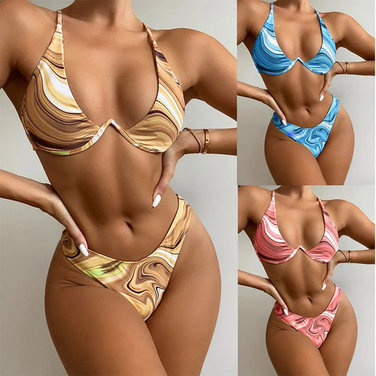 Women's Colorful Bikini Set Printed Woman Swimsuit Bikini Bathers