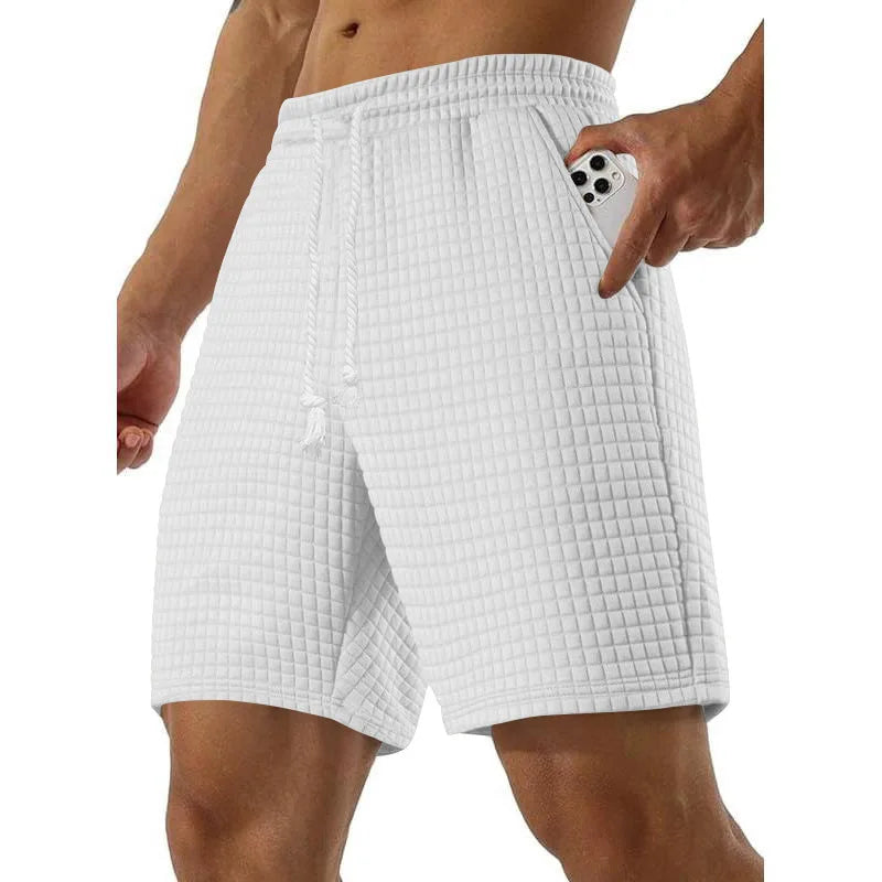 Summer Men's Waffle shorts Drawstring Baggy Short Pants Fitness Breathable Streetwear Gym
