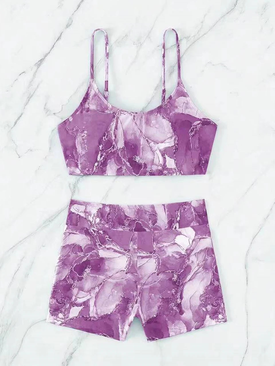 Two Pieces Marble Print Swimwear Women High Waist Swimsuit Summer Beach Wear Female Bathers Bathing Swimming Sport Suit