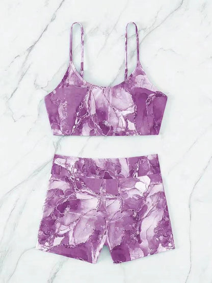 Two Pieces Marble Print Swimwear Women High Waist Swimsuit Summer Beach Wear Female Bathers Bathing Swimming Sport Suit