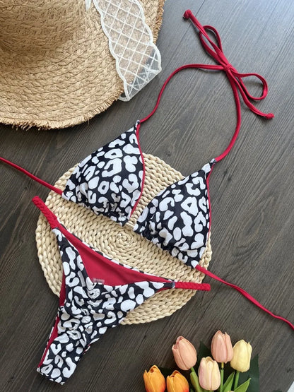 Bikini Set Women Swimsuit Printed Halter Lace Up Two-Piece Swimwear Backless Bathing Summer Fashion Female Beachwear