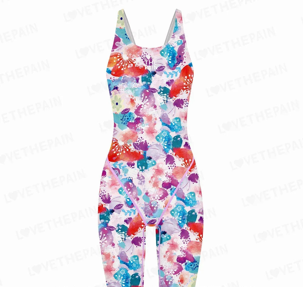 Girl Training Racing Swimwear Girl One Piece Competitive Swimsuits Summer Pool Professional Competition Knee Length Bodysuits
