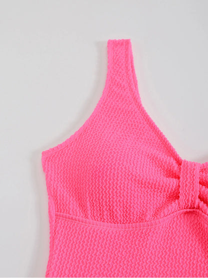 Womens One Piece Swimsuit Swim Leotard Sleeveless Low U Back Soft Cup Textured Monokini Bathing Suit for Beach Tropical Travel
