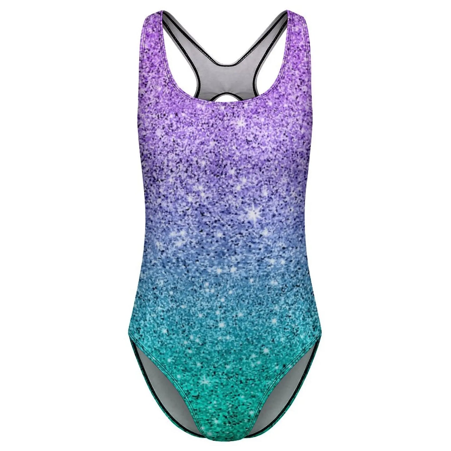 Texture Ombre Swimsuit Purple And Green Glitter Print One Piece Swimwear Push Up Fashion Bathing Suit Holiday Design Swimsuits