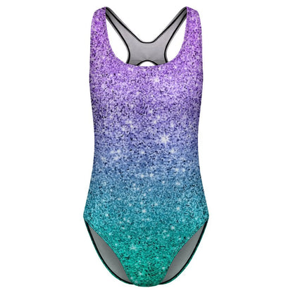 Texture Ombre Swimsuit Purple And Green Glitter Print One Piece Swimwear Push Up Fashion Bathing Suit Holiday Design Swimsuits