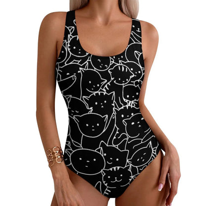 Funny Cat Swimsuit Colorful Cats Pop Art Swimwear One-Piece Fitness Bodysuit Cut Out Bathing Suits Ladies Push Up Beachwear