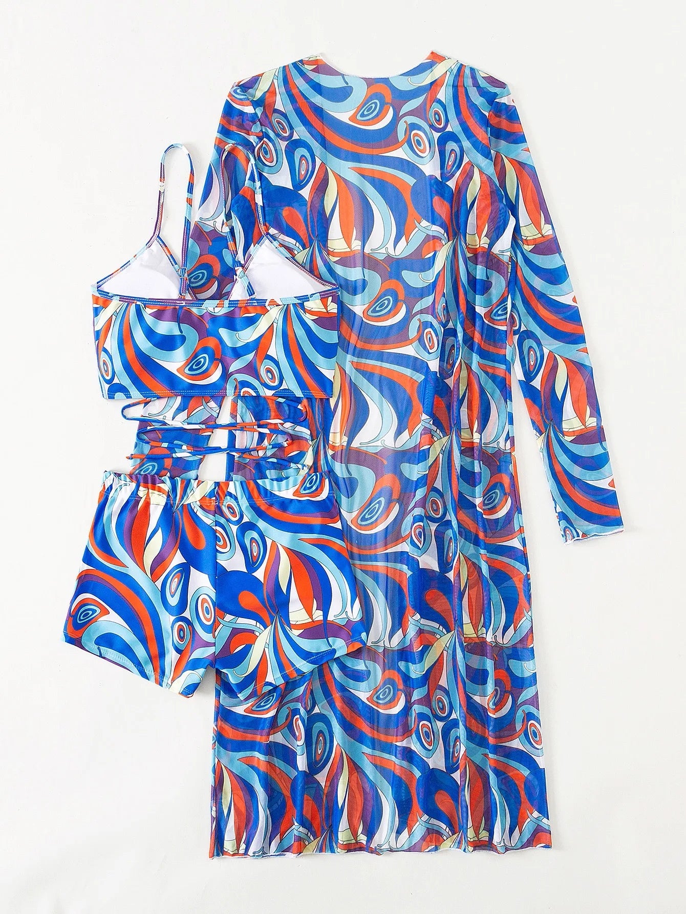 3 Pieces  Print Bikini Women High Waist Swimsuit Cover Up Swimwear Female Lady Bathing Suit Swimming Summer Beachwear