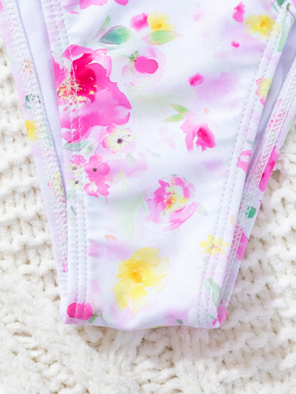 Flower Print Two Piece Swimsuit for Women Summer Strapless Backless Bikini Set Beach Vacation V-neck Backless Swimwear