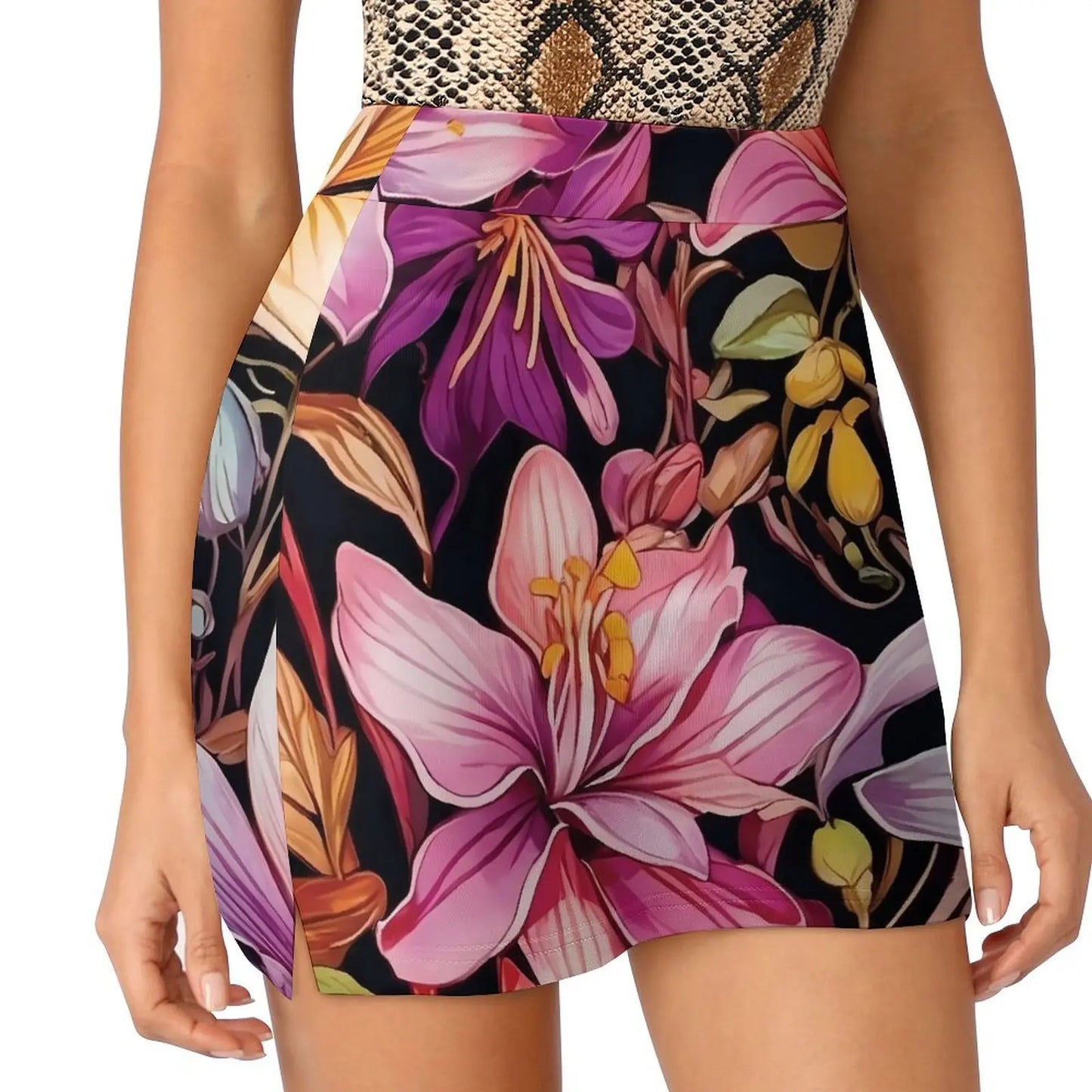 Lily Floral Tulips Skirt Summer Colorful Flowers Fashion Casual A-line Skirts Elegant Mini Skirt Woman Design Oversized Clothing