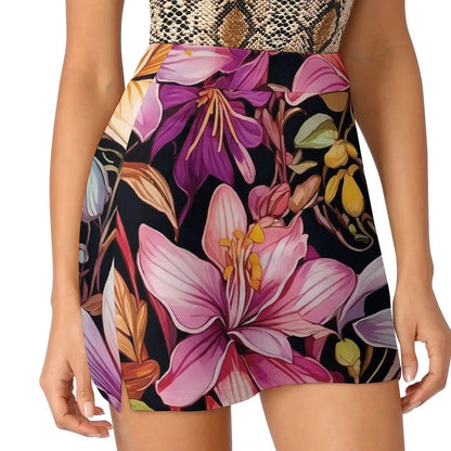 Lily Floral Tulips Skirt Summer Colorful Flowers Fashion Casual A-line Skirts Elegant Mini Skirt Woman Design Oversized Clothing