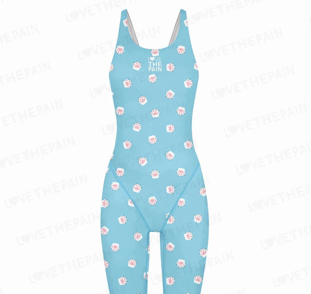 Girls Love The Pain Interesting Print Swimwear Competitive Swimming One Piece Swimsuit Knee Length Bathing Suit Beach Wear