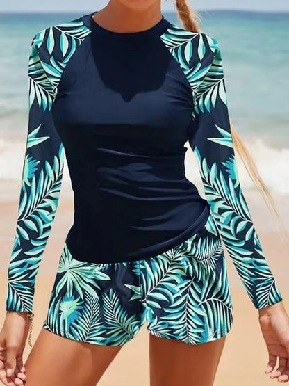 Long Sleeve Surfing Sport Swimwear Women Two Pieces Print Swimwear Female Bathers Bathing Swimming Swim Suit Beachwear Lady