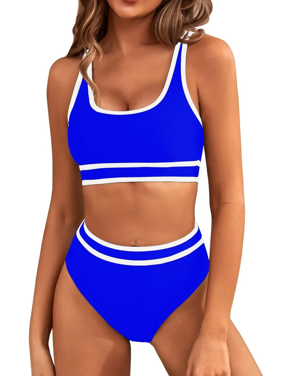 Strappy Solid Bikinis Women High Waist Triangle Swimsuit Sports Vest Swimwear Female Bather Bathing Swimming Suit Beachwear