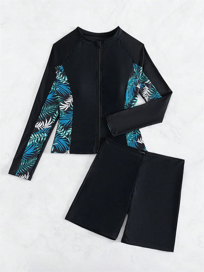 Women's Swimsuit Tankini Set Female Long Sleeves Swimwear Surfing Sports Pool Beachwear Two-Piece Bathing Suits With Shorts