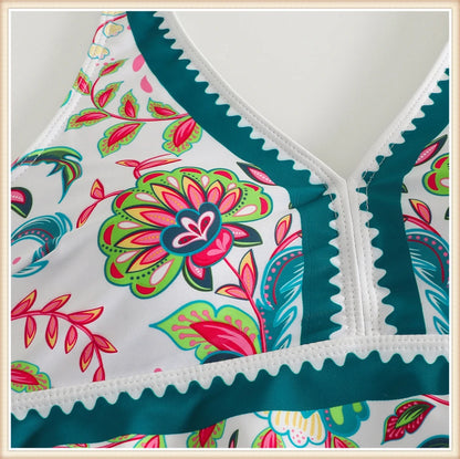 Two Piece Swimsuit Women V-Neck Print Tankini Set Female High Waist Swimwear Beachwear Bathers Bathing Swimming Suit Summer