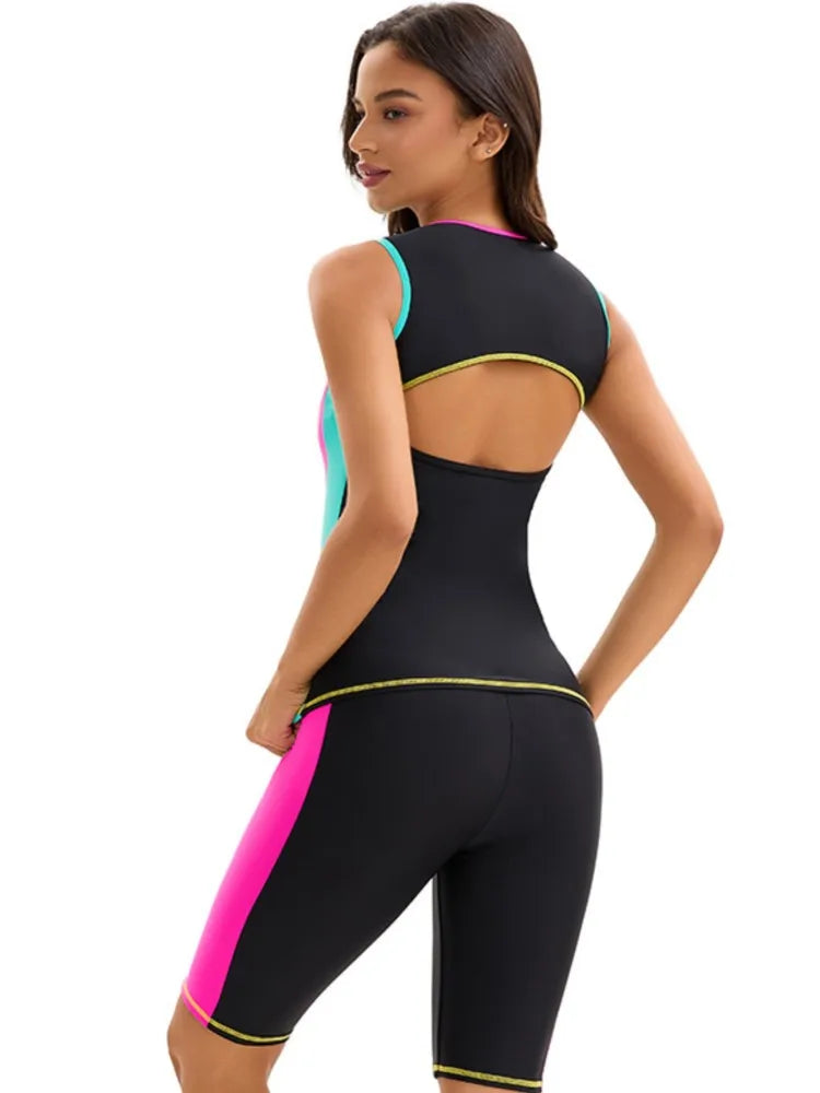 Sleevesless Swimwear Women Surfing Swimsuit Striped Bathing Suits Zipper Two piece Swim Suits Sports Push Up Beach Wear