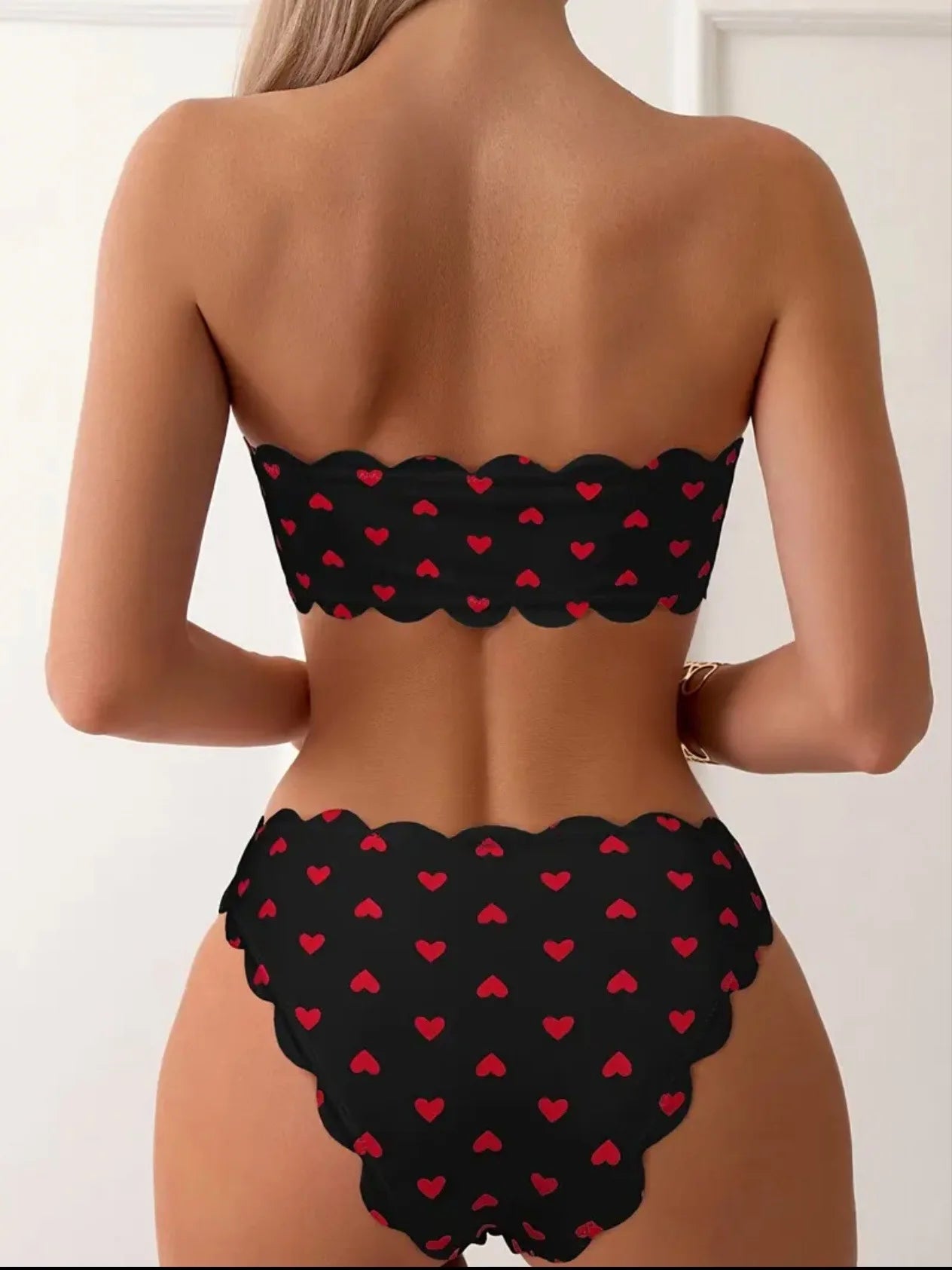 Swim Mod Heart Printed Bandeau Bikini Set Valentine Summer Beach Swimwear Bathing Suit For Women