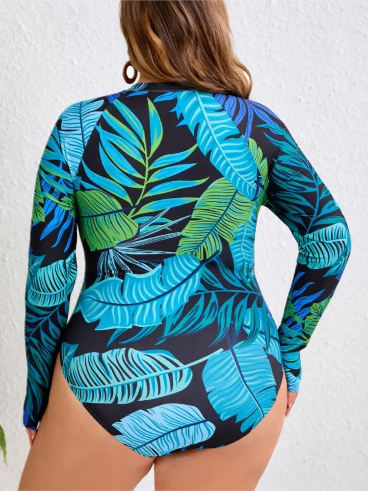 L-4XL Plus Size High One-Piece Swimsuit Long Sleeve Rash Guard Women's Push Up Large Size Swimsuit  Big Size Tummy Control Swimwear Bikini Sets