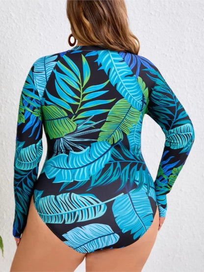 L-4XL Plus Size High One-Piece Swimsuit Long Sleeve Rash Guard Women's Push Up Large Size Swimsuit  Big Size Tummy Control Swimwear Bikini Sets