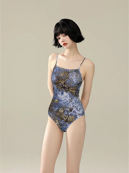 Racing swimsuit women's hot spring swimming pool print one-piece swimsuit nylon high elastic bikini