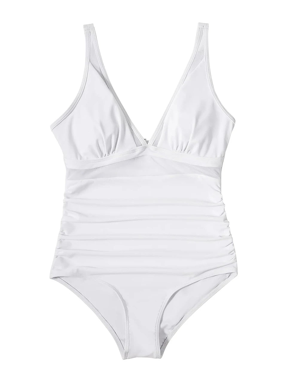 Mesh Panel Swimsuit One Piece High Cut Swimwear Women Solid Bathers Bathing Suit Female Backless Swimming Beachwear