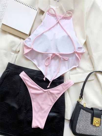 Halter Bandana Bikinis Set Swimwear Women Thong Swimsuits Backless Bathing Suit Bikini Swim Wear Summer