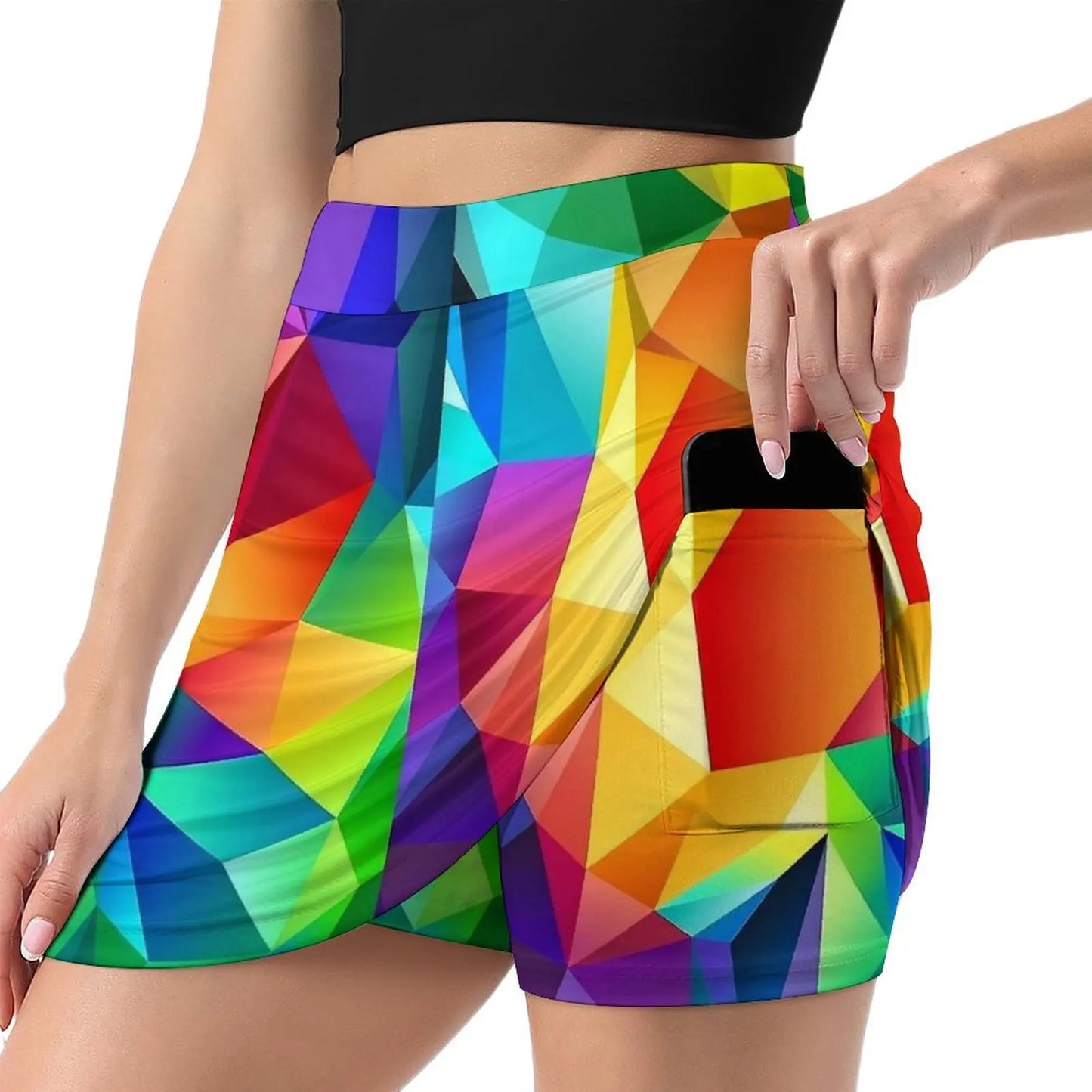 80s Color Block Print Skirt  Kawaii Mini Skirts Summer High Waist Graphic Street Style Casual Skirt Big Size 3XL 4XL