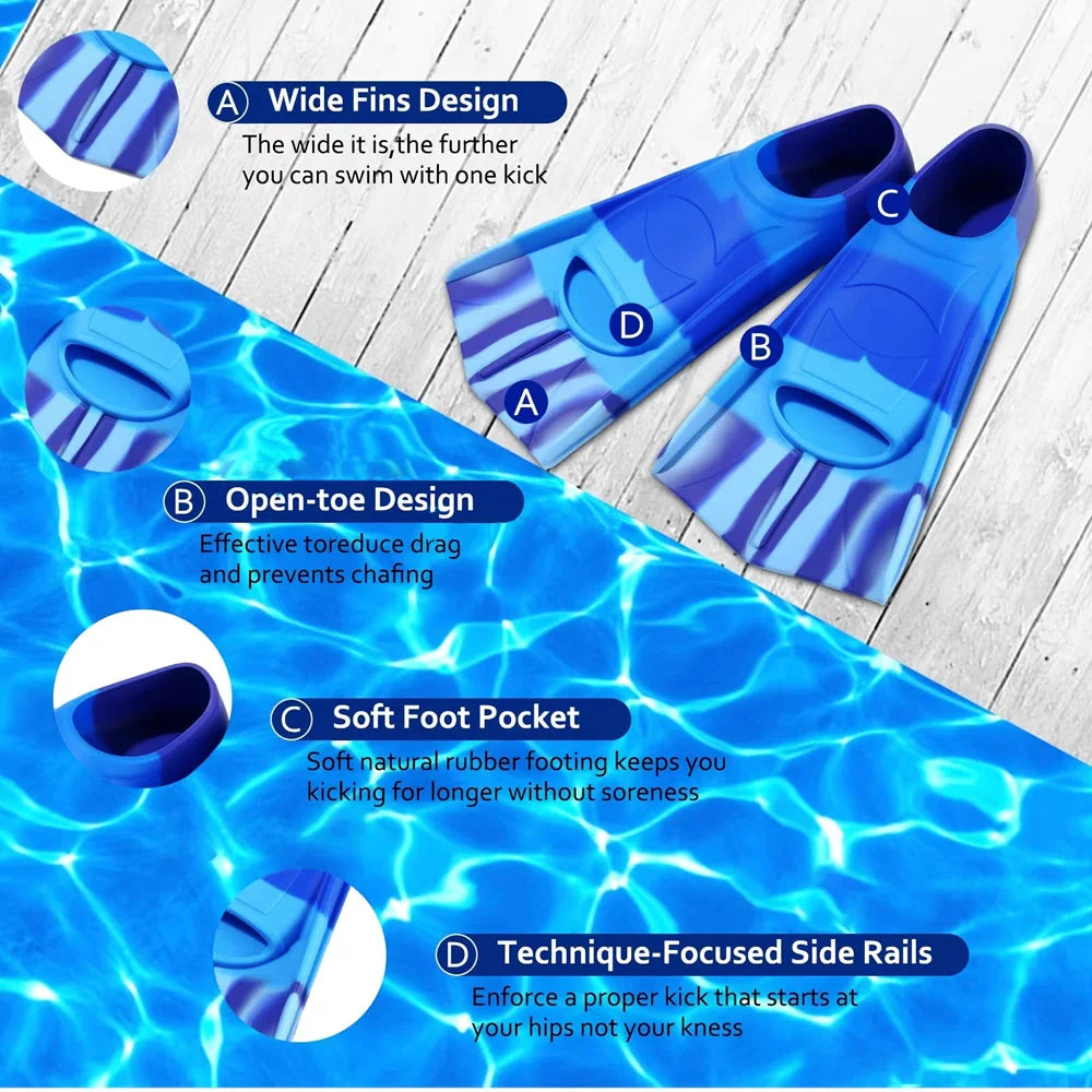 Silicone Swimming Flippers Snorkel Fins Short Frog Shoes Professional Training Breaststroke Scuba Diving Snorkel Men Women