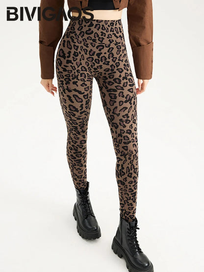 Spring Autumn Leopard Sharkskin Leggings Women High Waist Elastic Tight Yoga Leggings Slim Sports Fitness Leggings