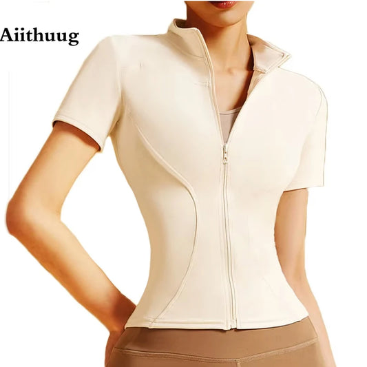 Yoga Jackets Short Sleeve Gym Workout Tops Fitness Workout Slim Waist Jacket Jogging Top Sports Short Sleeve Active