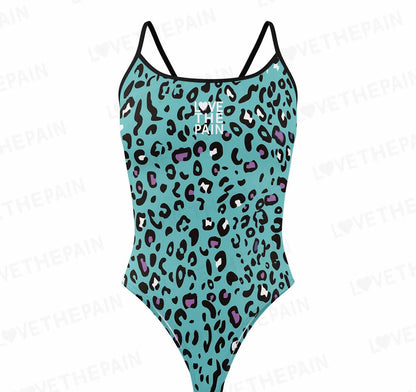 Love The Pain Leopard Print One Piece Swimsuit Thin Straps Versatile V-back Women's Swimwear Monokini Triathlon Swimsuit