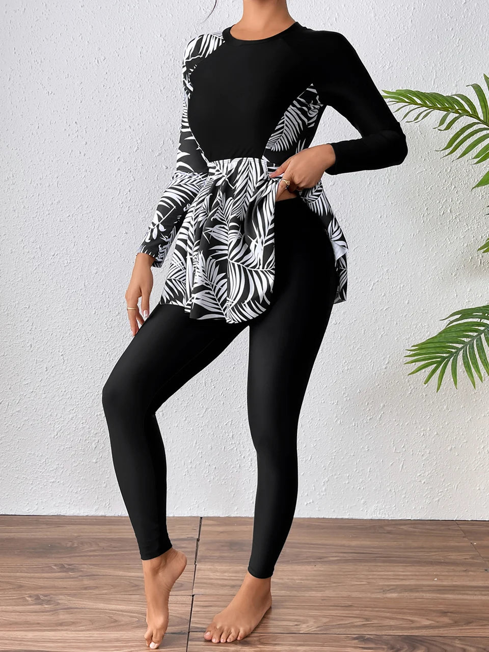 Women Surfing Swimsuit Dress & Beach Pants Two Piece Print Swimwear Female Bathers Sporty Diving Swimming Swim Suits