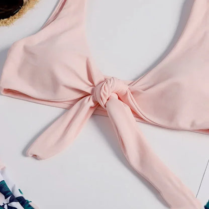 Women's Swimming Suit Bikini Front Tie Push Up Padded Swimwear Cut Out Solid Pink Bathing Suit Swimsuit Beachwear