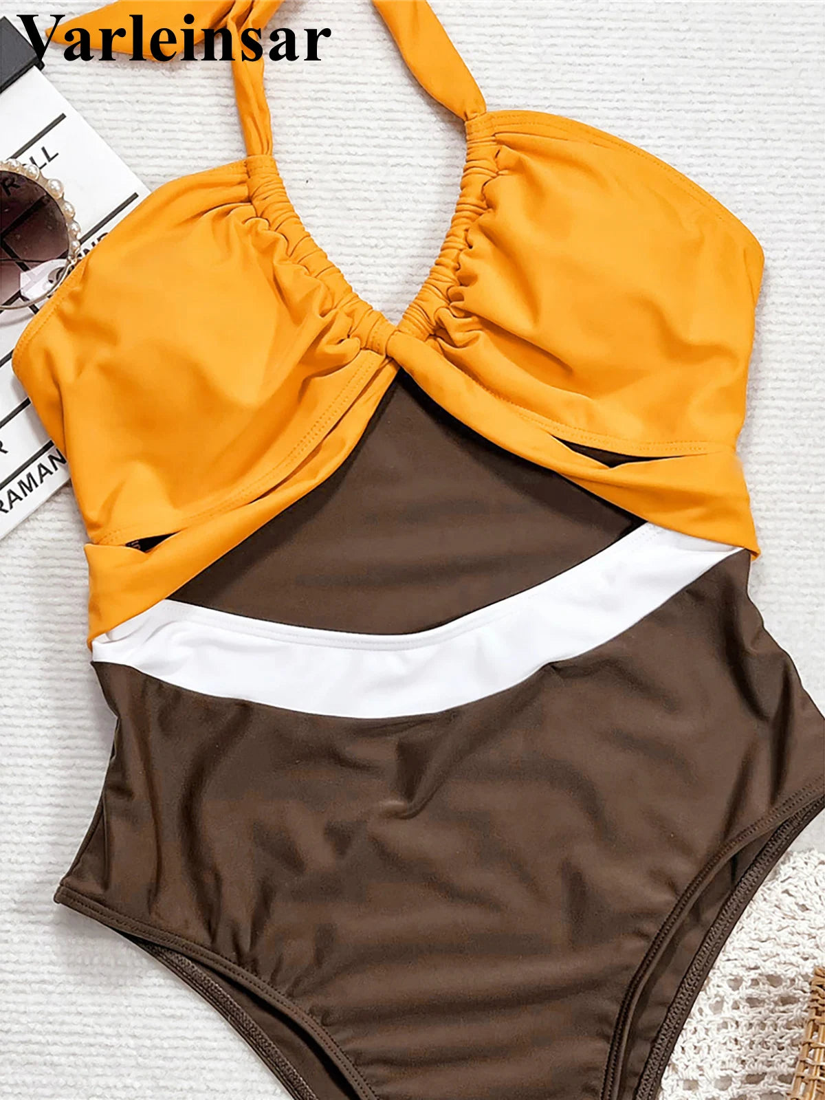 Splicing Cut Out Halter Women Swimwear One Piece Swimsuit Female Monokini High Cut Leg Padded Bather Bathing Suit Swim