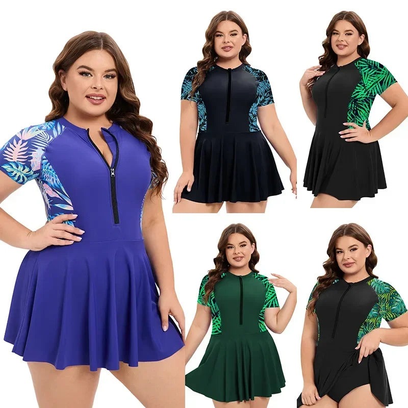 One-Piece Big Size Swimsuit Women Plus Large Size Swimwear Female Printed Bathing Swimming Swim Suit Beach Wear