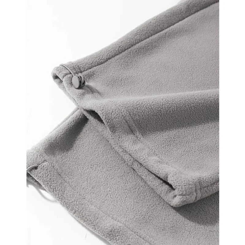 Men's Fleece Vintage Thick Winter Casual Fleece Pants Men Wide legs Baggy Warm Sweatpants Male Drawstring