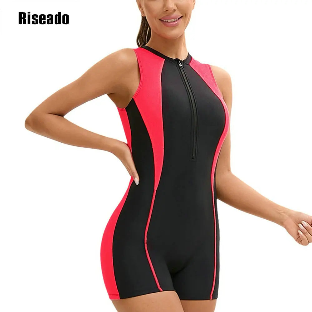 Riseado Female One Piece Korean Swimsuit abdomen control with Shorts Boyshort Sport Bathing Suit