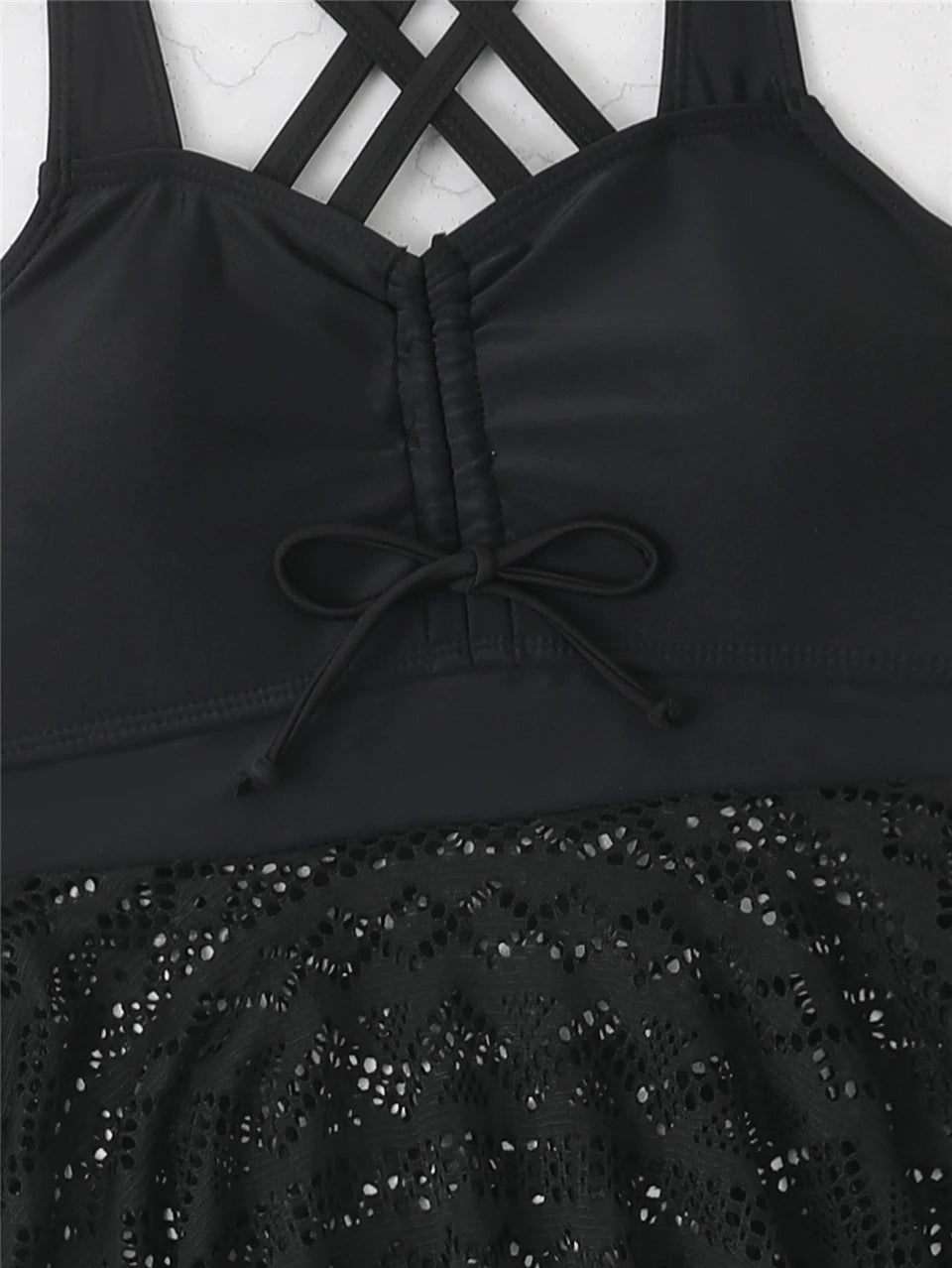 2 Pieces Front Drawstring Swimwear Women Hollow Out Swimsuit Beach Skirt Solid Tankini Female Bathers Swimming Beach Wear
