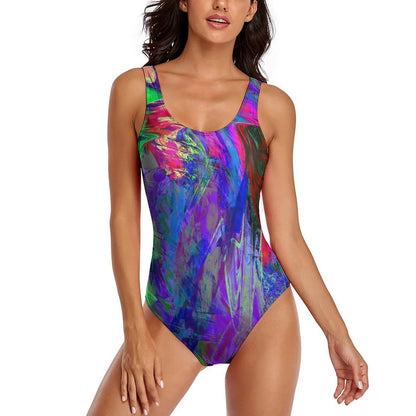 Neon Paint Swimsuit Graffiti Splatter Print One-Piece Swimwear Push Up Bodysuit Elegant Holiday Rave Beach Wear