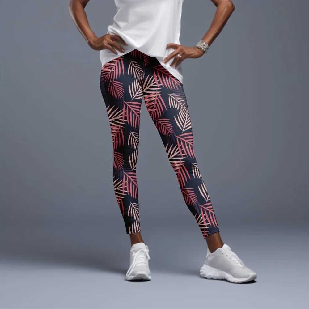 Fitness Leggings High Waist 3D Flowers Pattern Digital Print Casual Trousers Woman's Leggings