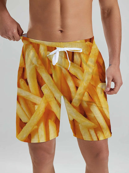 Fashion Fast Food Beach Shorts Men Cool Hawaiian Vacation Swim Trunks 3D Printing Snack Short Pants Summer Surf Board Shorts