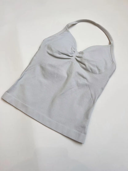 Longline Strappy Gym Top Custom Logo Backless Gym Clothes Women Scrunch Built-in Bra With Removable Cups Yoga Tank Tops